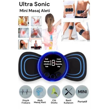 8 Modlu Mini Şarjlı Kelebek Lcd Ekran Ems Boyun Omuz Kol Sırt Elektrikli Masaj Bantı Kas Stimülatörü