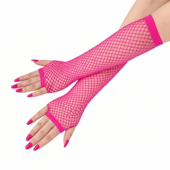 80’ler 90’lar Retro Neon Fuşya Şeker Pembesi File Parmaksız Eldiven 26 cm