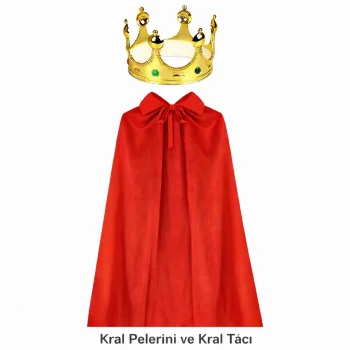 90 cm Kral Pelerini ve Altın Kral Tacı Seti