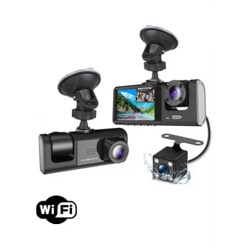 A98 Tipi Wifi Full Hd 3 Kameralı Araç İçi Güvenlik Kamerası Gece Görüşlü G Sensörlü