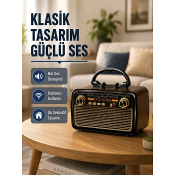 Ahşap Dokulu Bluetooth Müzik Kutusu – Vintage LED Tasarımıyla Modern Ses Deneyimi