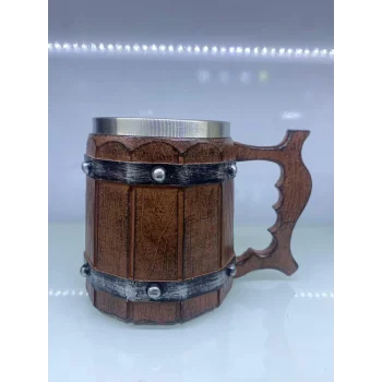 Ahşap Fıçı Şeklinde Çelik Kupa Kod 23006