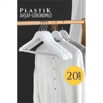 Ahşap Görünüm Plastik Askı 20 Adet Beyaz  720519