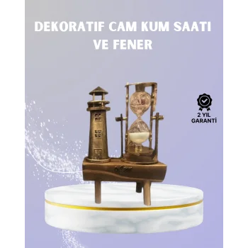 Ahşap Kum Saati ve Deniz Feneri Figürü Bir Arada – Ev & Ofis Dekorasyonu
