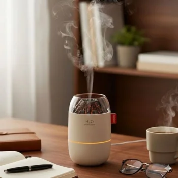 Ahşap Odun Ateşi Tasarımlı 280 Ml Ultrasonik Hava Nemlendirici &amp; Aroma Difüzör – Soğuk Buhar Makinesi, Led Işıklı, Ortam Nemlendirici (5047)