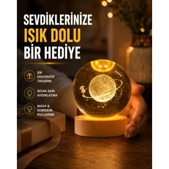 Ahşap Standlı Sarı Işıklı Dekoratif Küre Kız Figürü Tasarım