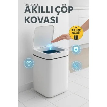 Akıllı Çöp Kovası, Büyük Boy 20 Litre, Uv Işık Ve Sensörlü, Haraket Algılayan, Sessiz Kapak