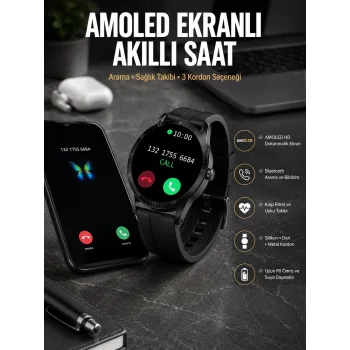 Akıllı Saat Amoled Ekran 3 Kordonlu NFC Ve GPS Uyumlu