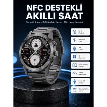 Akıllı Saat Çelik Kordon Çağrı Cevaplama Amoled Ekran Titreşimli Uyku ve Sağlık Takibi