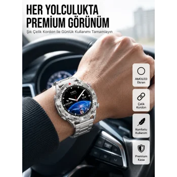 Akıllı Saat Çelik Kordonlu Amoled Ekran Android ve İOS Uyumlu Çağrı Cevaplayabilen Yeni Nesil