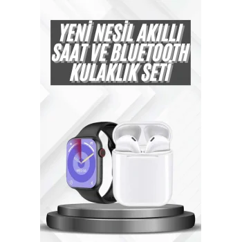 Akıllı Saat Gümüş Kasa Bluetooth Kulaklık Hediyeli Çok Fonksiyonlu İkili Set