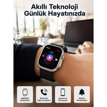 Akıllı Saat Kol Saati Android ve İOS Uyumlu Nabız Ölçer Sesli Asistan