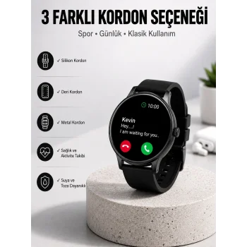 Akıllı Saat Sesli Görüşme Bluetooth Bağlantılı 3 Kordonlu Yeni Nesil