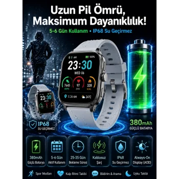 Akıllı Saat Sesli Görüşme Bluetooth Bağlantılı Kablosuz Şarj Özelliği Yeni Nesil