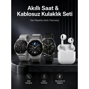 Akıllı Saat ve Kulaklık Seti Dokunmatik Ekran 5.0 Bluetooth Bağlantılı Sesli Görüşme