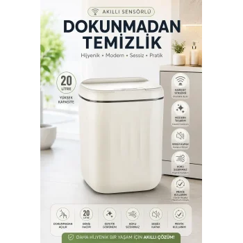 Akıllı Sensörlü 20 Litre Çöp Kovası Sessiz Kapaklı Modern Hijyenik Ev Tipi Çöp Kutusu