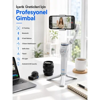 Akıllı Telefon Gimbal Sabitleyici 360° Takip Özellikli Profesyonel Video Çekim Stabilizeri