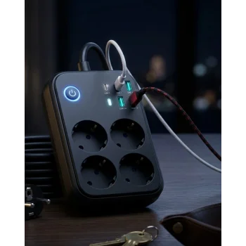 Akım Korumalı Uzatma Prizi 4 USB 2 Type C Dayanıklı ve Güvenli Tasarım