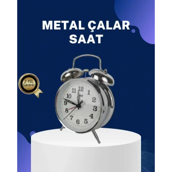 Alarmlı Dekoratif Yuvarlak Masa Saati Gümüş Renk Sessiz ve Işıklı
