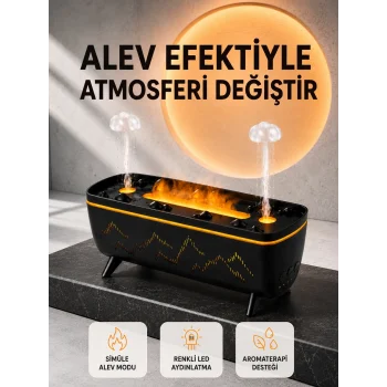 Alev Efektli Hava Nemlendirici 280 ML Esansiyel Yağ Uyumlu Jöle Yağmur Efektli Difüzör