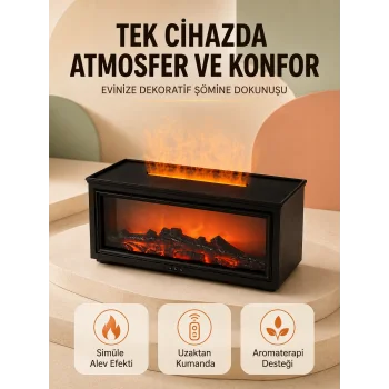 Alev Efektli Hava Nemlendirici Aromaterapi Difüzörü Uzaktan Kumandalı 250 ML