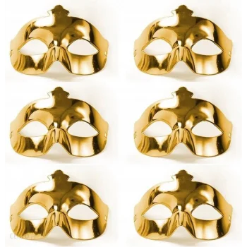 Altın Metalize Renk Düz Balo Parti Maskesi 6 Adet