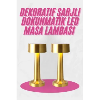 Altın Rengi Masa ve Gece Lambası Dokunmatik Şarjlı Masa Lambası