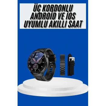 Amoled Ekran Akıllı Saat Üç Kordonlu İOS Android Uyumlu