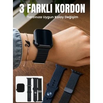 AMOLED Ekranlı Bluetooth Aramalı 3 Kordonlu Akıllı Saat