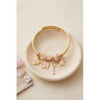 Anahtar ve Fil Model Pembe Charmlı Bileklik