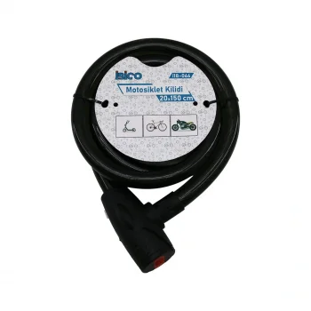 ANAHTARLI AÇ-KAPA KİLİT KAPAKLI MOTOR - BİSİKLET KİLİT ÇELİK TEL SİYAH ŞEFFAF KILIF 20MMX150CM (5047)