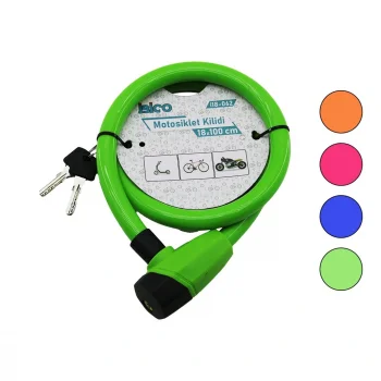 ANAHTARLI KALIN MOTOR - BİSİKLET KİLİT ÇELİK TEL RENKLİ KILIF 18MMX100CM (5047)