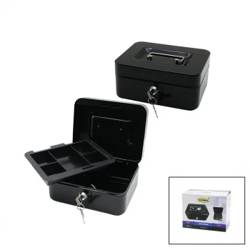 ANAHTARLI KÜÇÜK METAL PARA -DEĞERLİ EŞYA KUTUSU 2KAT=TEK+6 BÖLME TAŞIMA KULP - 15.2X11.8X8CM (5047)