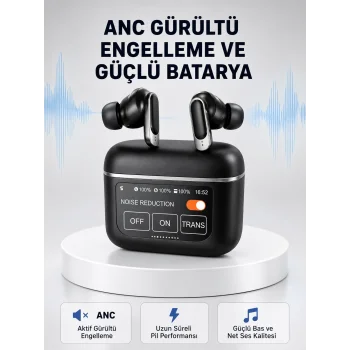 ANC Teknolojili Kablosuz Bluetooth Kulaklık – Dokunmatik, Dijital Göstergeli, Yüksek Ses Kalitesi