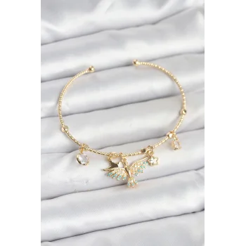 Anka Kuşu Charmlı Gold Renk Pirinç Kadın Bileklik