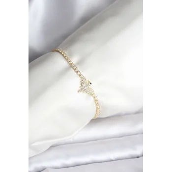 Anka Kuşu Model Zirkon Taşlı Gold Renk Pirinç Su Yolu Kadın Bileklik