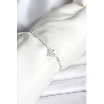 Anka Kuşu Model Zirkon Taşlı Gümüş Renk Pirinç Su Yolu Kadın Bileklik