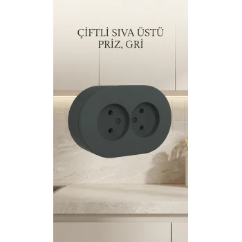 Antrasit Renk Çiftli Sıva Üstü Topraklı Elektrik Priz