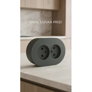 Antrasit Renkli Çift Topraklı Elektrik Prizi Sıva Üstü Modern Tasarım