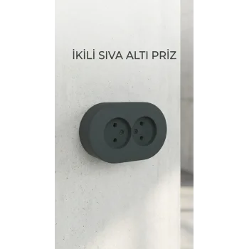 Antrasit Renkli İkili Topraklı Priz - Sıva Üstü Kullanım İçin Uygun