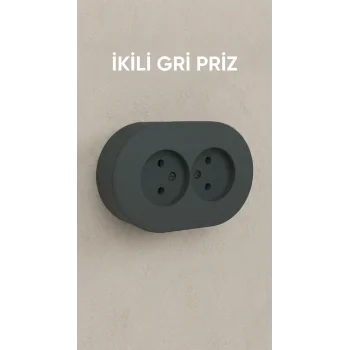 Antrasit Renkli Sıva Üstü İkili Topraklı Elektrik Prizi