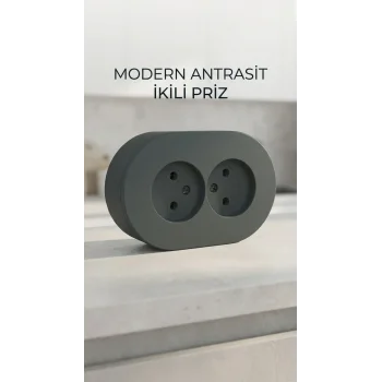 Antrasit Renkli Sıva Üstü İkili Topraklı Priz, Çiftli Elektrik Bağlantısı