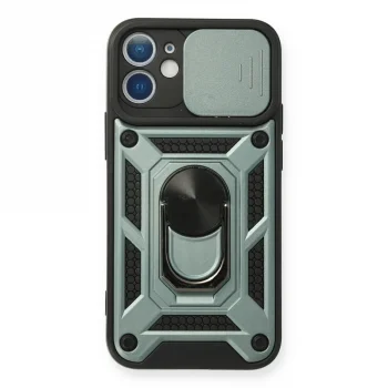 Apple İphone 11 Kılıf Pars Lens Yüzüklü Silikon - Yeşil