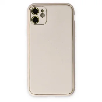 İphone 12 Kılıf Coco Deri Silikon Kapak - Beyaz