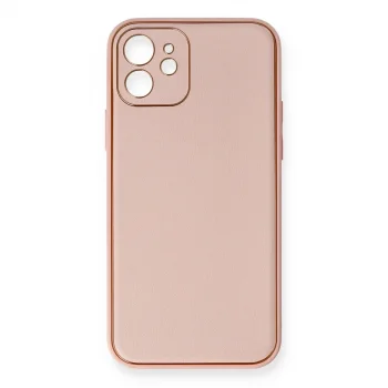 İphone 12 Kılıf Coco Deri Silikon Kapak - Pembe