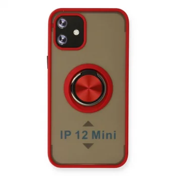 İphone 12 Kılıf Montreal Yüzüklü Silikon Kapak - Kırmızı