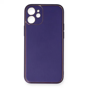 İphone 12 Mini Kılıf Coco Deri Silikon Kapak - Mor