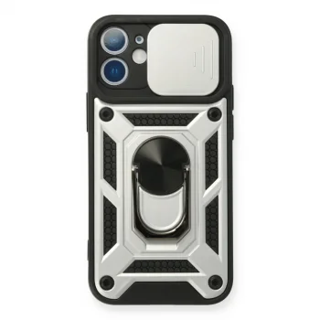 Apple İphone 12 Mini Kılıf Pars Lens Yüzüklü Silikon - Gümüş