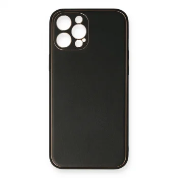 İphone 12 Pro Kılıf Coco Deri Silikon Kapak - Siyah