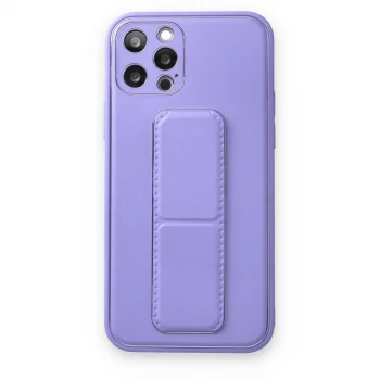 İphone 12 Pro Kılıf Coco Deri Standlı Kapak - Koyu Lila